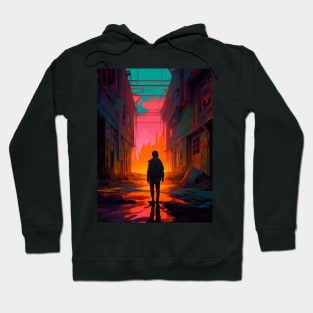 lost boy in a cyber neon cityscape Hoodie